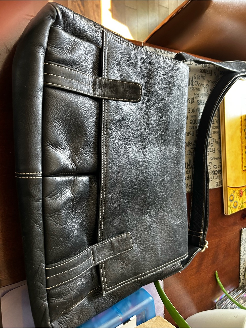 Black Leather  unisex  Shoulder Bag
